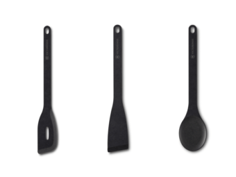 Nachhaltiges Küchenhelfer Set 3-Teilig (Pfannenwender, Pfannewender mit Schlitz, Kochlöffel) schwarz