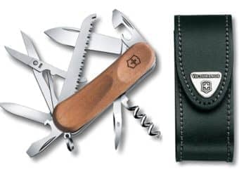 Mittleres Taschenmesser EvoWood 17 Set mit Leder-Etui schwarz Holz braun