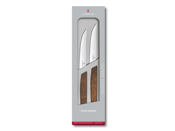 Steakmesser Swiss Modern Set 2-teilig Holzgriff braun mit Wellenschliff