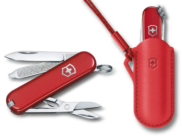 Kleines Taschenmesser Classic SD Style Icon mit Leder-Etui rot