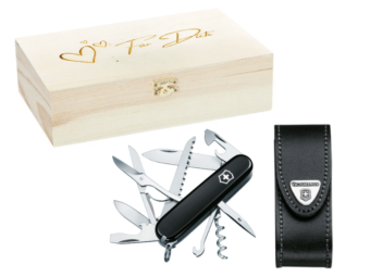Mittleres Taschenmesser Set mit Etui Schwarz Geschenksbox Geschenkset, Valentinsbox