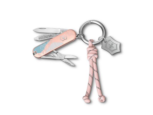 Kleines Taschenmesser Classic SD Paris Style Rosa Blau mit Schlüsselanhänger und Kordel