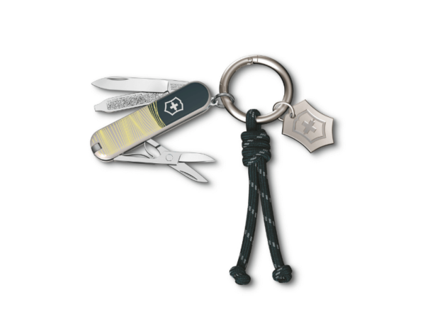 Kleines Taschenmesser Classic SD New York Style Schwarz Gelb mit Schlüsselanhänger und Kordel